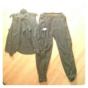 Army green vest and cargo pant set