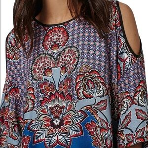 Topshop 'Cold Shoulder' Scarf Floral Print Top