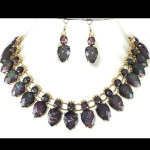 Iridescent Purple Teardrop Earrings Necklace Set