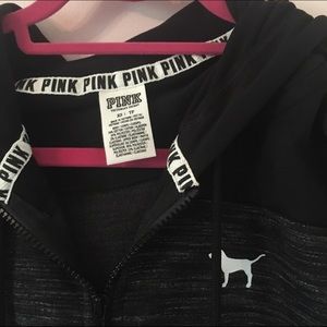 grey/black vs pink zip up hooded sweat jacket