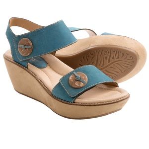 Earth Fauna Wedge Sandals, Blue Suede