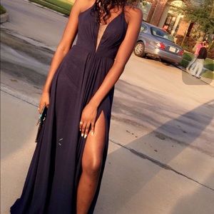 Navy blue prom dress.