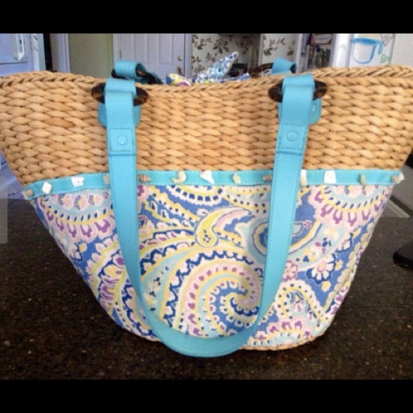 VeraBradley Capri Blue Large Straw Pool Beach Tote