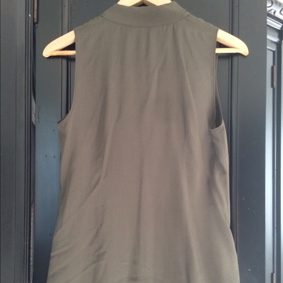 Ann Taylor silk army green/tan blouse with bow - Picture 3 of 3