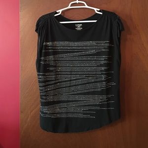 Sparkly black top with ties at the shoulder