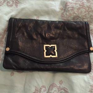 BCBG black leather clutch