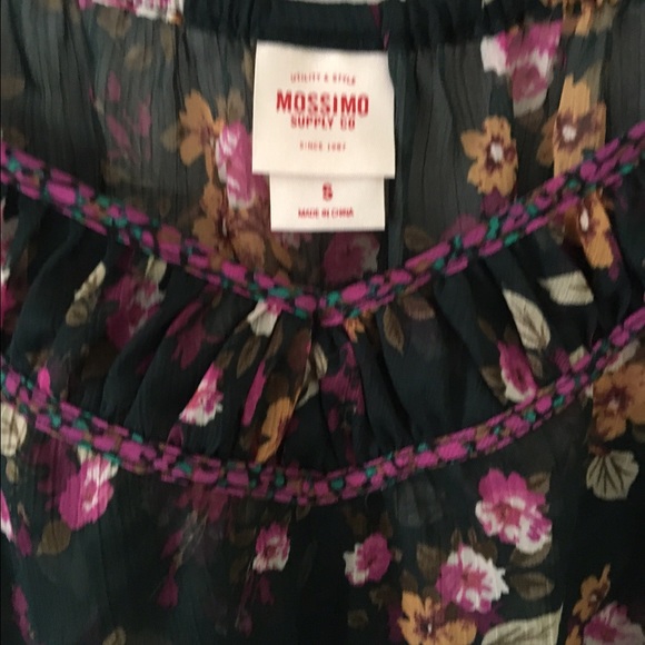 Off the Shoulder Sheer Black and Floral Top - Picture 2 of 3