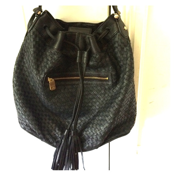 Black leather bucket bag