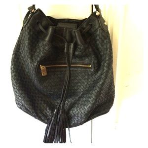 Black leather bucket bag