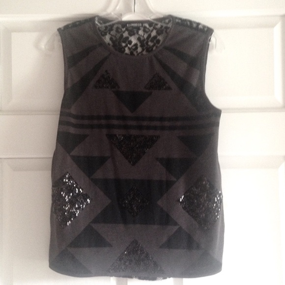 Express black/dark grey top with black sequin