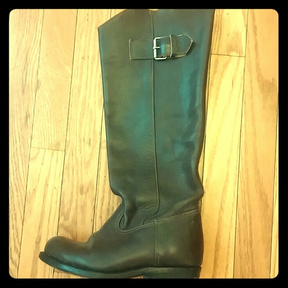 Handmade brown leather boots. Knee high.