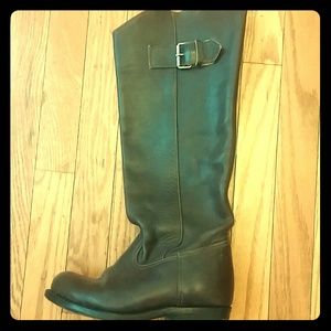 Handmade brown leather boots. Knee high.