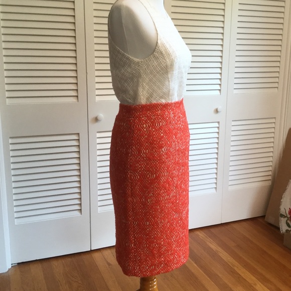 Orange & White Textured J. Crew No. 2 Pencil Skirt - Picture 2 of 4