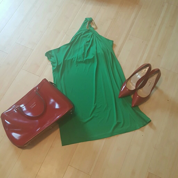 One shoulder Green mini dress