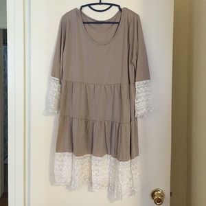 Tan dress with lace trim