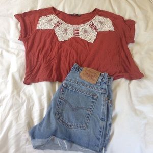 Burnt orange/red oversized cropped tee