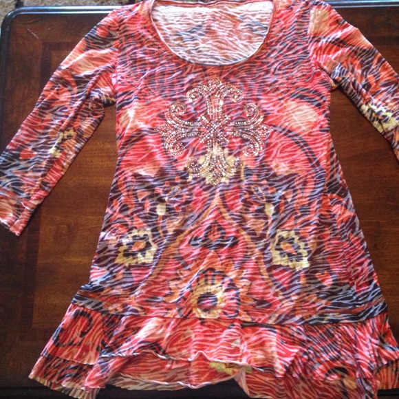 Orange multi-colored top
