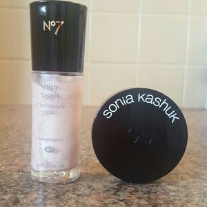 Liquid highlighter and brightening setting powder