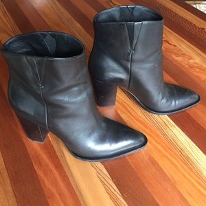 Vince black leather high ankle booties.