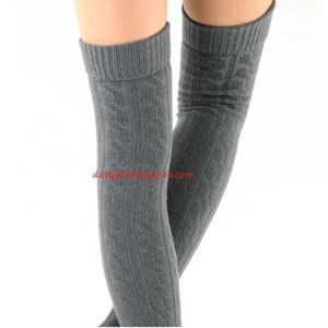 Cable Over The Knee Socks Grey Black White Thigh High Birthday Hospital Gift