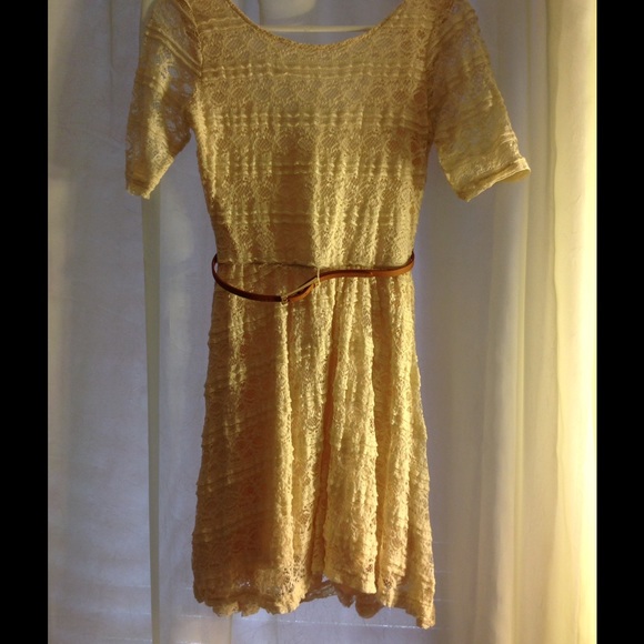 Beige lace dress with tan belt