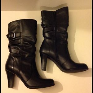 Leather slouch boots