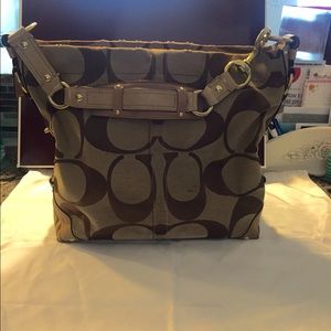 Coach Brown Signature & Leather Large Carly Hobo