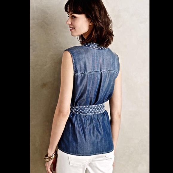 Anthropologie denim tencel Stitche Chambray Vest M - Picture 2 of 4