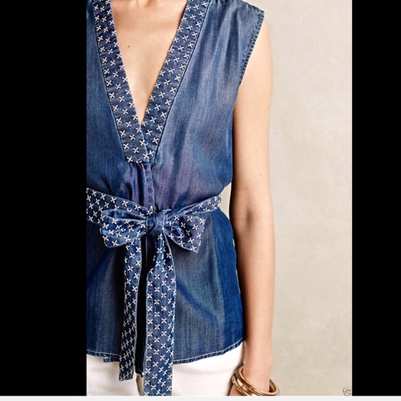 Anthropologie denim tencel Stitche Chambray Vest M - Picture 3 of 4
