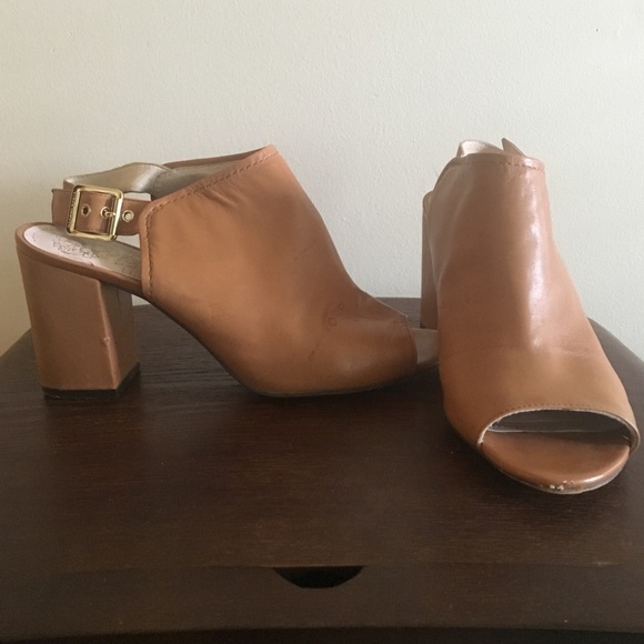 Vince Camuto tan leather slingback mules