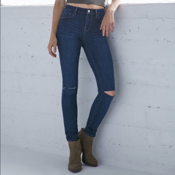 Indigo knee ripped high rise skinniest