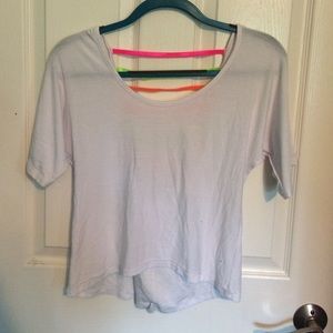 white tee shirt with color stripe back