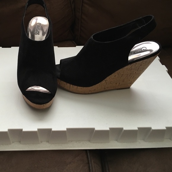 Size 11 Black Suede Slingback Wedges.