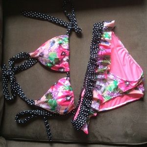 Victoria's Secret floral/polka dot ruffle Bikini