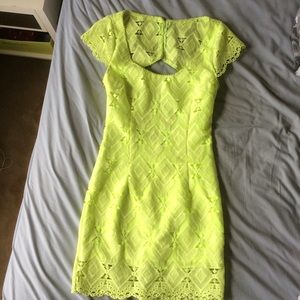 Neon Green Geometric Lace Dress w/Cutout Back