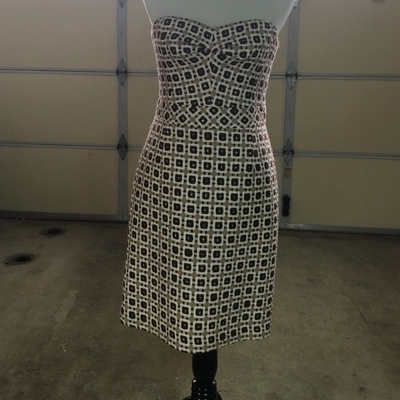 Brown and white strapless dress