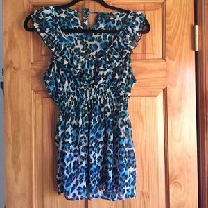 Adorable blue cheetah print sheer top