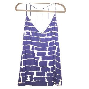 Alice + Olivia Large Silk Tank Blue & White Brick