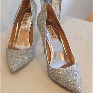Blue silver glitter Badgley Mischka pumps