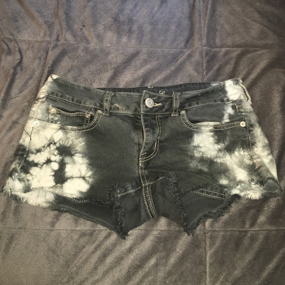 Grey and White Tie Dye Distressed Shorts