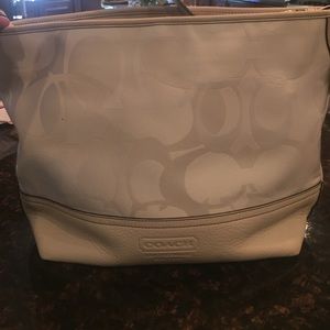 White Coach pocketbook with leather strap & bottom