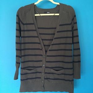 Olive Green & Black Striped Cardigan