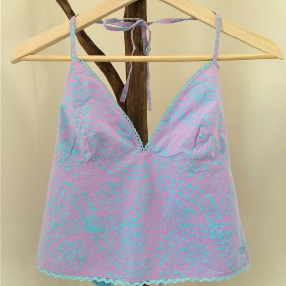 Roxy Life Heart Strings tie neck & back Beach Halter top - S France