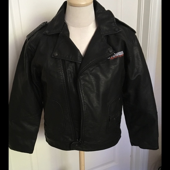 Black leather kids Harley jacket.