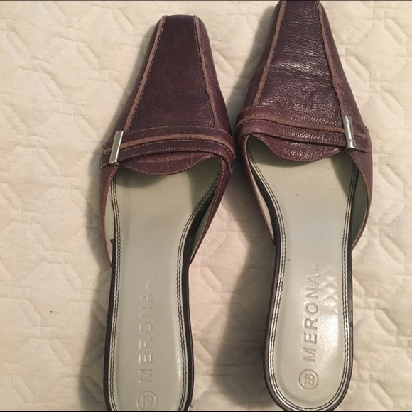Merona brown leather slides/heels size 8.5 US