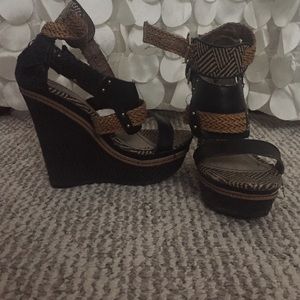 Black and brown toned wedge heels