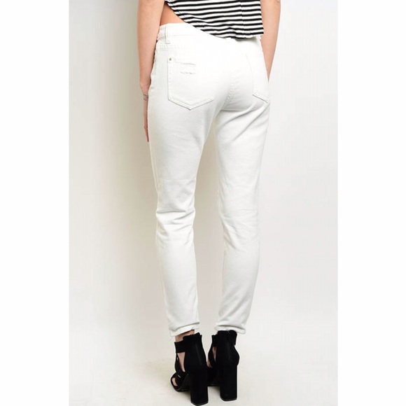 TRENDY Premium Destroyed White Denim Crop Ankle Jeans - Picture 3 of 4