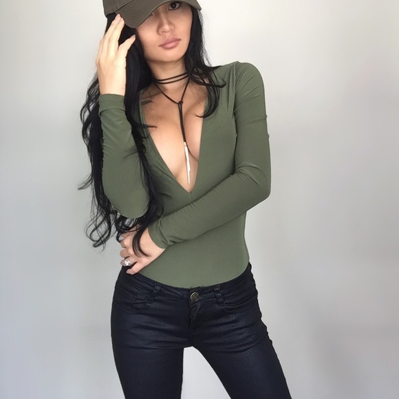 LAST!! Khaki Khloe Deep V BS - Picture 2 of 4