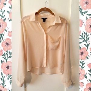 Sheer Light-Pink Button-down Blouse