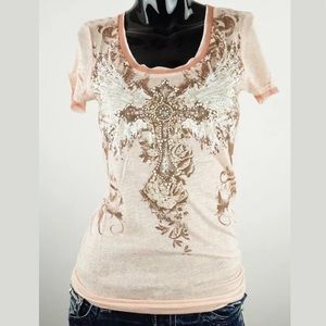 NWT Miss Me Peach Tie Back Shirt Sz M